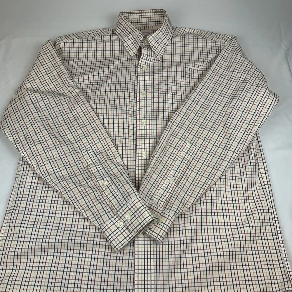Brooks Brothers Men's Med Long Sleeve Checked Dress Shirt Cotton Non Iron‎